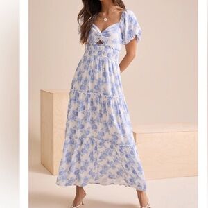 Floral Blue and White Maxi Dress